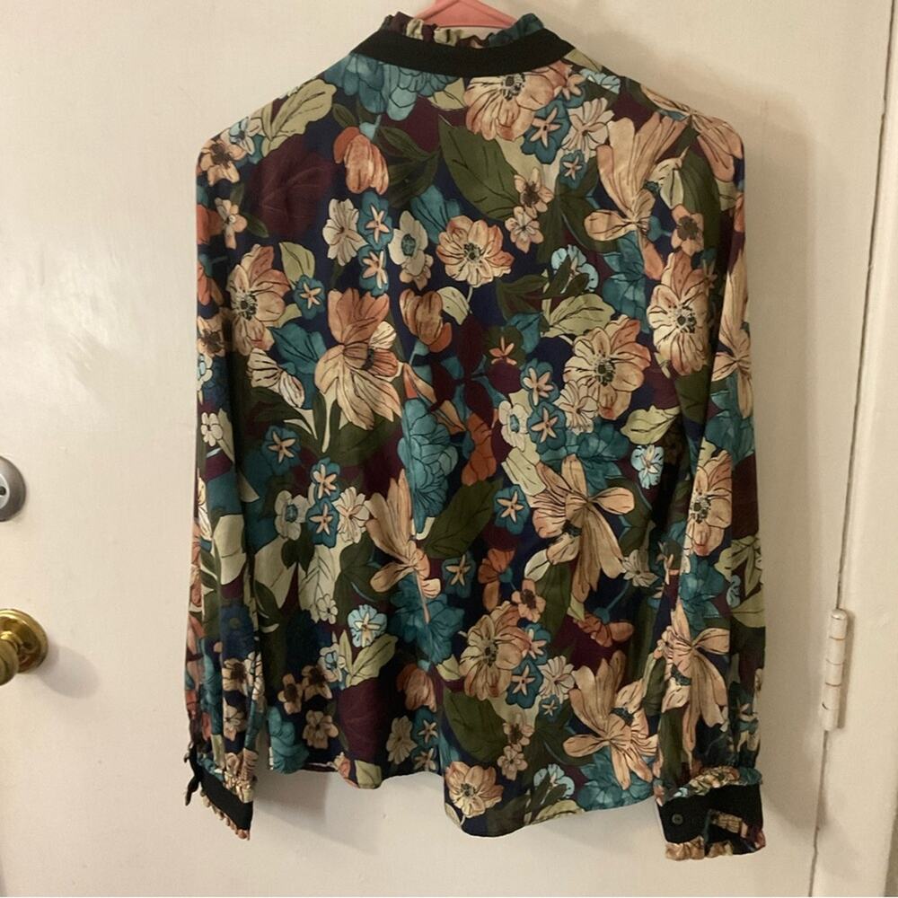 ZARA Basic High Neck Tie Front Floral Secretary Blouse S Corporate Siren Cottage - Picture 4 of 8